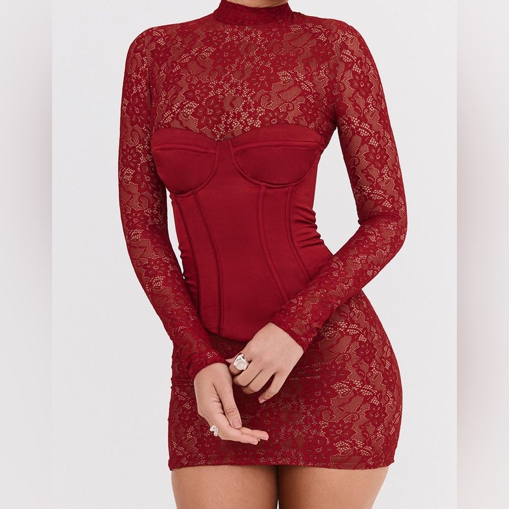 Mistress Rocks Red Satin Lace Dress